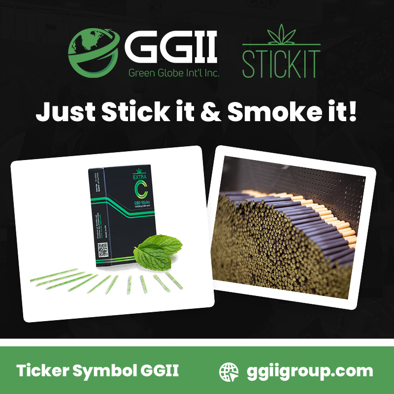 Cannabis startup StickIt signs a Joint Venture Agreement with Hempacco, a Green Globe International division, to produce 10 million CBD sticks per month